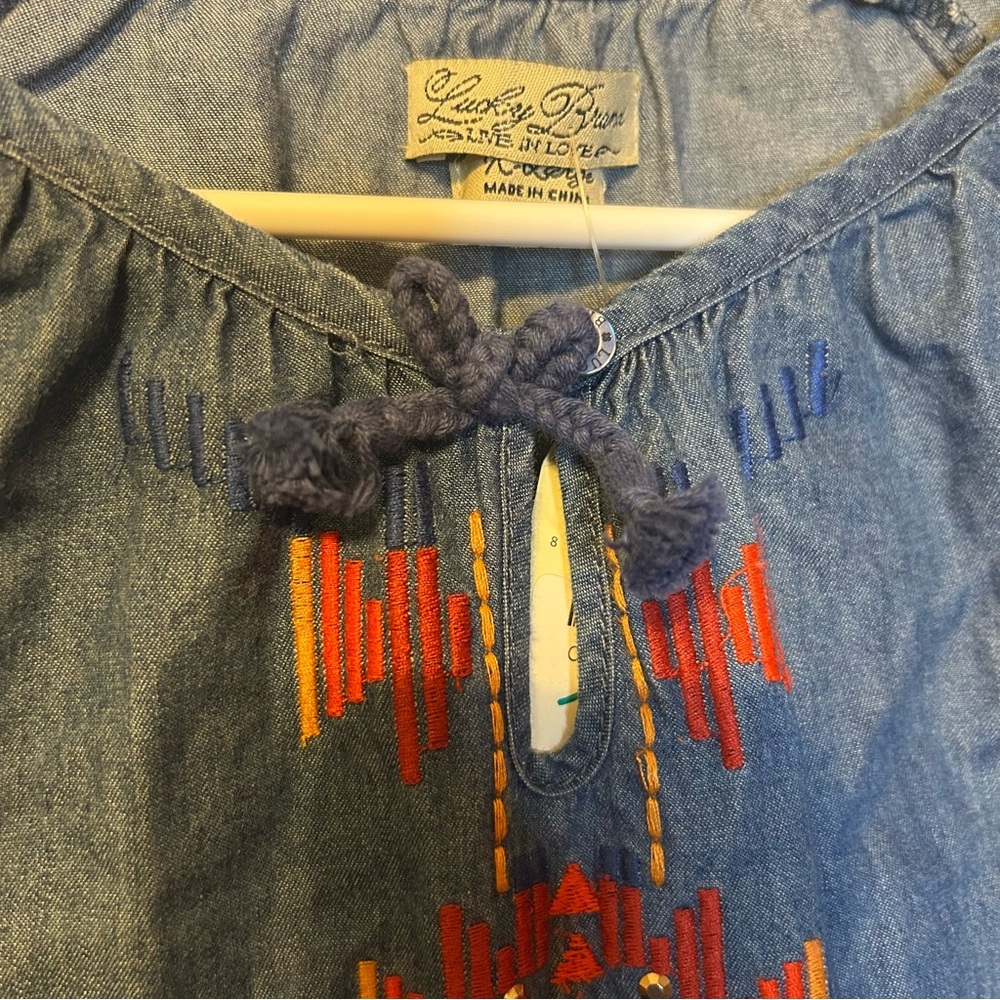 Lucky Brand Denim Aztec Embroidered Dress Girls Size 16 - Picture 5 of 6